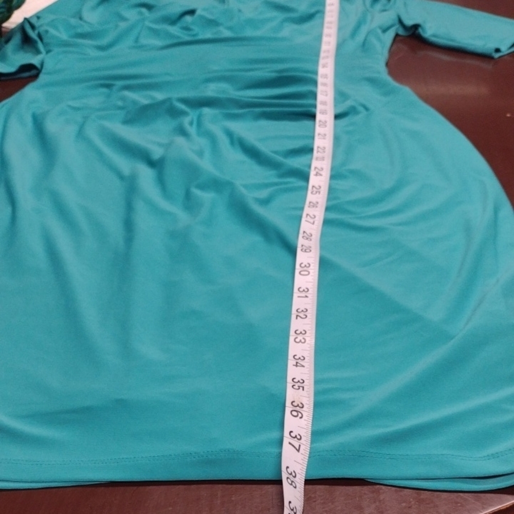 Lauren Ralph Lauren Asymmetrical Ruched Cowl Neck Dress in Blue Green - Picture 12 of 15